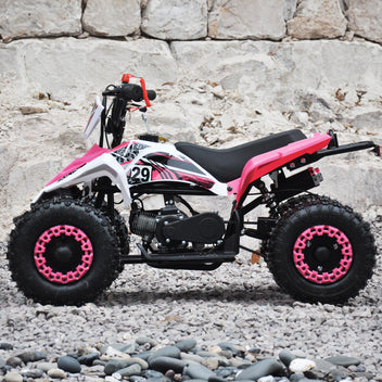Barnmönster 49cc – justerbar hastighet, automatväxel, skivbromsar, rosa