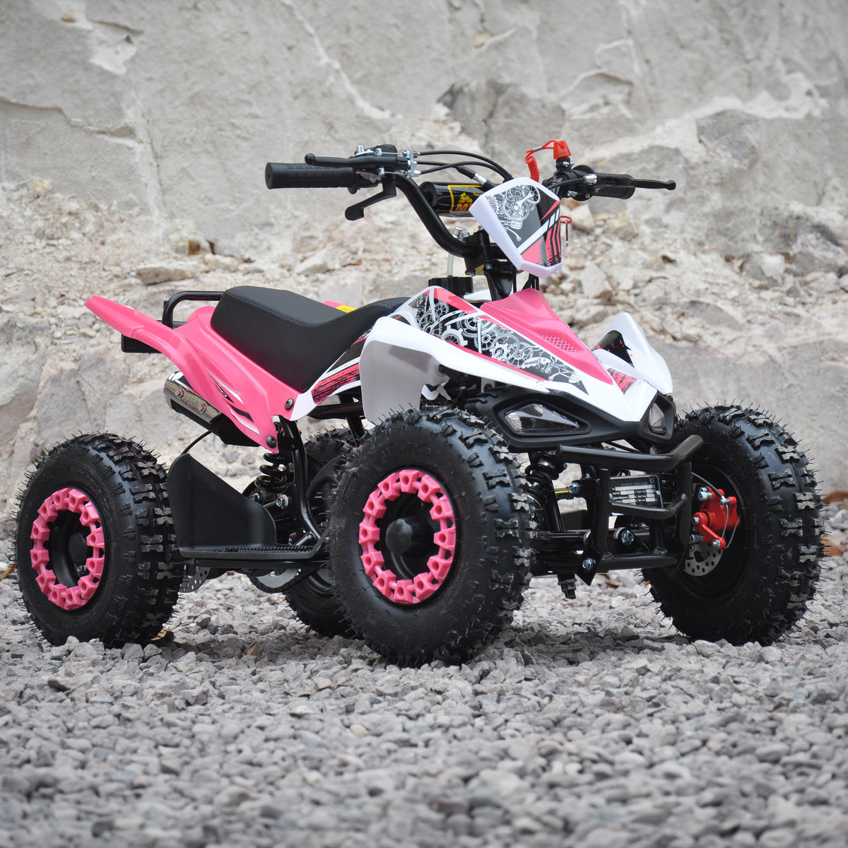 Barnmönster 49cc – justerbar hastighet, automatväxel, skivbromsar, rosa