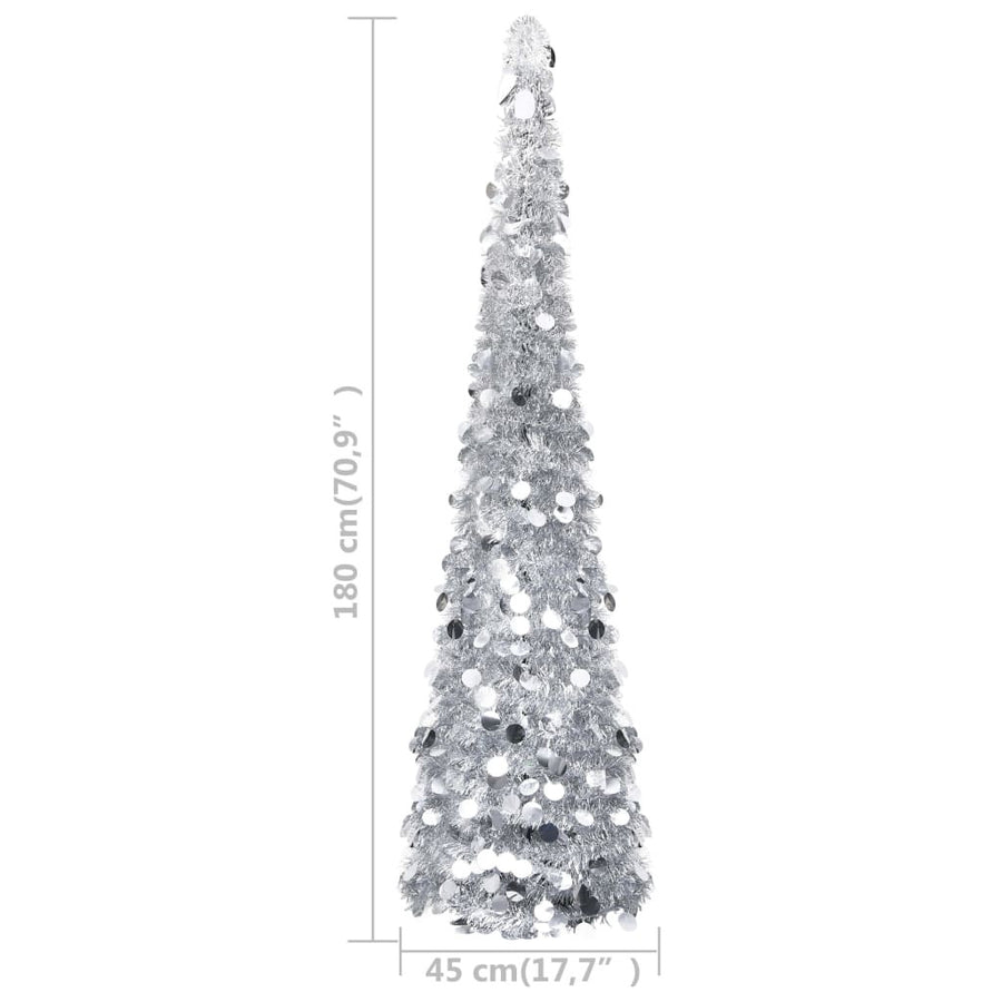 Pop-up konstgjord julgran, silver, 180 cm PET