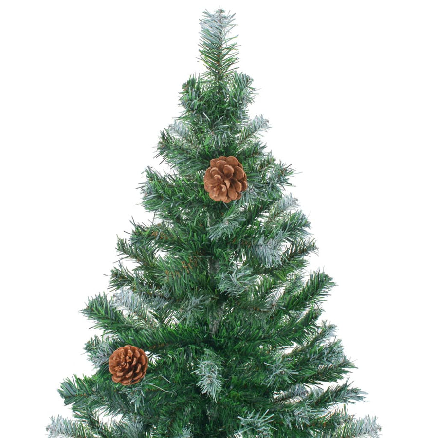 Förbelysad julgran med julgranskulor och kottar 210 cm