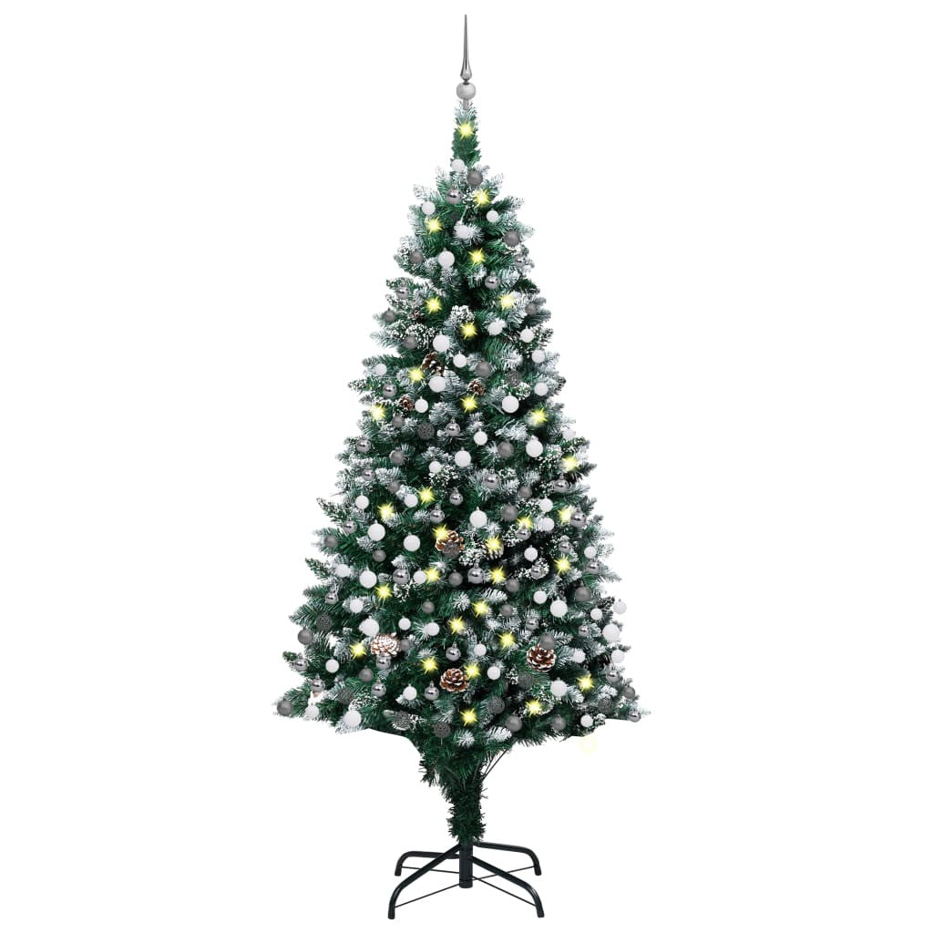 Joulukuusi esivalaistu palloilla ja kävyillä 210 cm