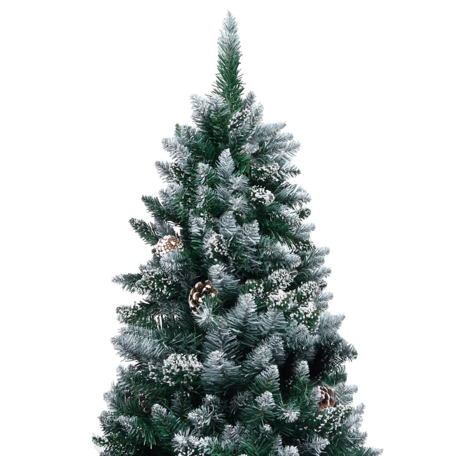 Förbelysad julgran med julgranskulor och kottar 210 cm