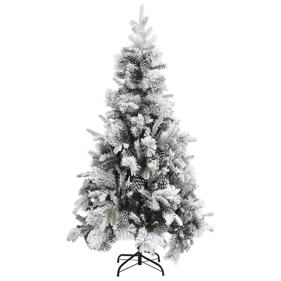 Konstgjord julgran med snöspray och kottar 225 cm PVC och PE