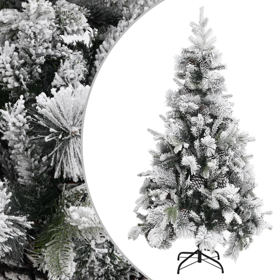 Konstgjord julgran med snöspray och kottar 225 cm PVC och PE