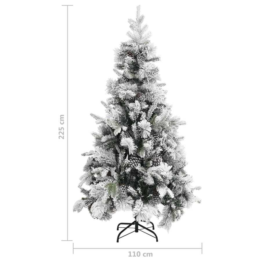 Konstgjord julgran med snöspray och kottar 225 cm PVC och PE