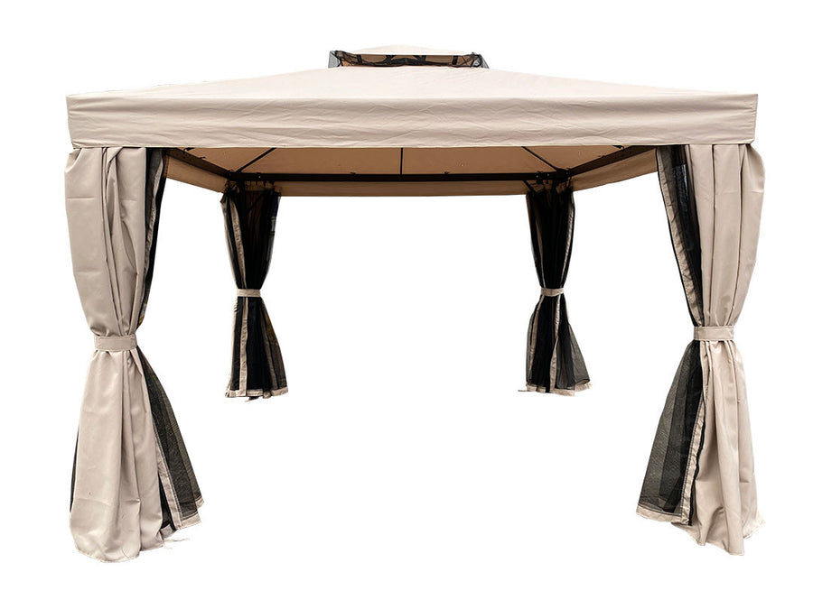 Pihapaviljonki 3 x 3 m – alumiinirunko, hyttysverkko, PVC-katto, vaalea beige