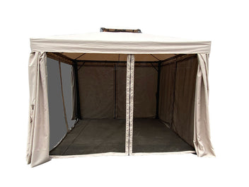 Trädgårdspaviljong 3 x 3 m – aluminiumram, myggnät, PVC-tak, ljusbeige
