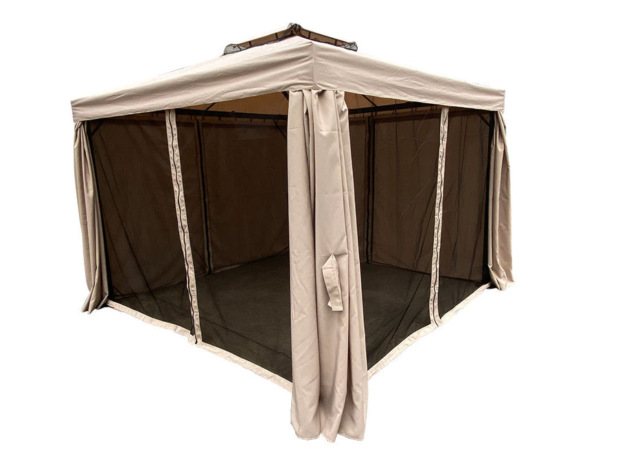 Pihapaviljonki 3 x 3 m – alumiinirunko, hyttysverkko, PVC-katto, vaalea beige