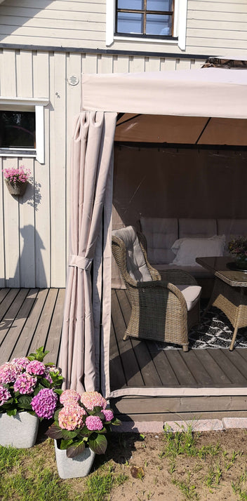 Trädgårdspaviljong 3 x 3 m – aluminiumram, myggnät, PVC-tak, ljusbeige