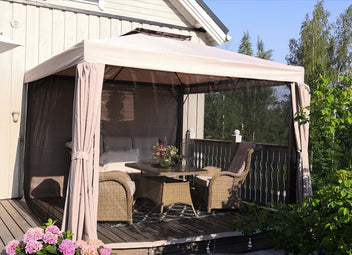 Trädgårdspaviljong 3 x 3 m – aluminiumram, myggnät, PVC-tak, ljusbeige
