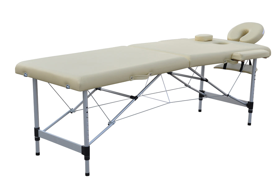 Massagebänk 195 x 70 cm, beige – aluminiumram, 225 kg, 5 cm stoppning