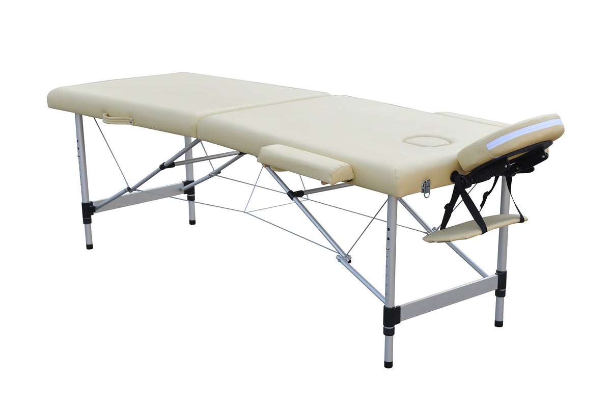 Hierontapöytä 195 x 70 cm, beige – alumiinirunko, 225 kg, 5 cm pehmuste