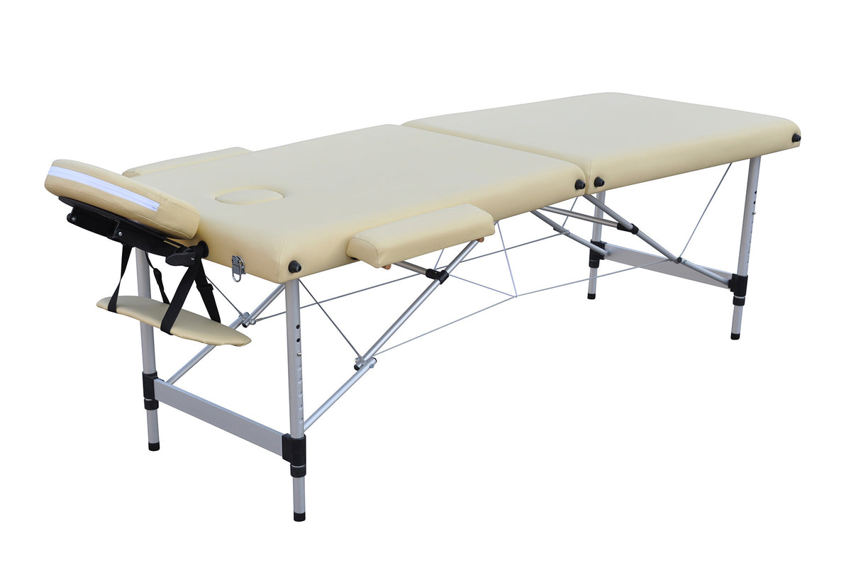 Hierontapöytä 195 x 70 cm, beige – alumiinirunko, 225 kg, 5 cm pehmuste