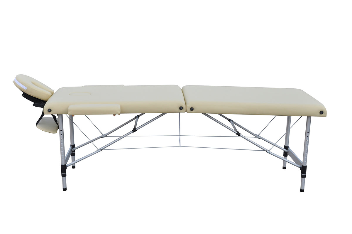 Hierontapöytä 195 x 70 cm, beige – alumiinirunko, 225 kg, 5 cm pehmuste