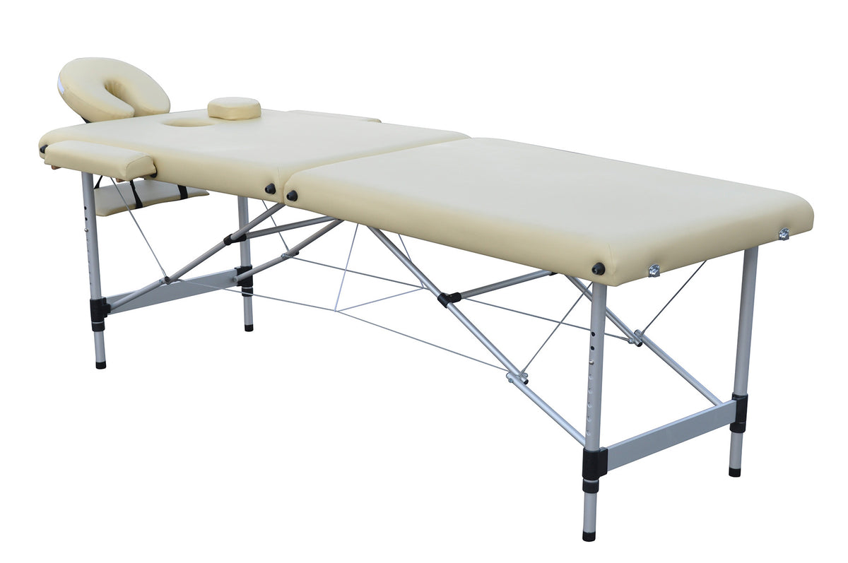 Hierontapöytä 195 x 70 cm, beige – alumiinirunko, 225 kg, 5 cm pehmuste