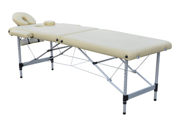 Hierontapöytä 195 x 70 cm, beige – alumiinirunko, 225 kg, 5 cm pehmuste