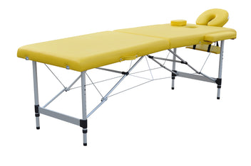 Massagebänk 195 x 70 cm – 2 zoner, aluminiumram, 225 kg bärkraft, gul