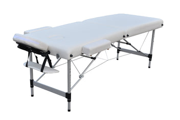 Hierontapöytä 195 x 70 cm, valkoinen – alumiinirunko, 250 kg, 7 cm pehmuste