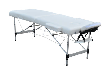 Hierontapöytä 195 x 70 cm, valkoinen – alumiinirunko, 250 kg, 7 cm pehmuste