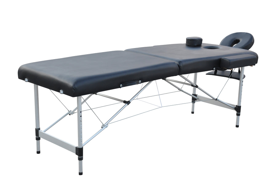 Massagebänk 195 x 70 cm, svart – aluminiumram, 250 kg, 7 cm stoppning
