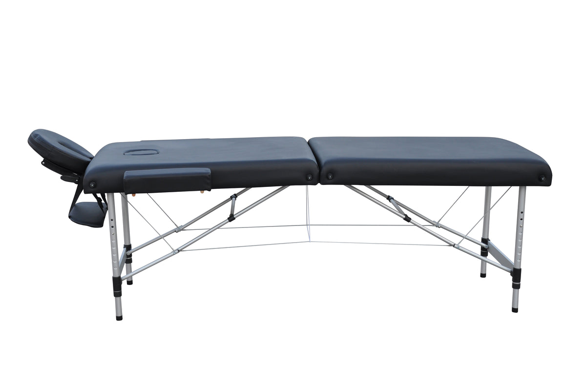 Hierontapöytä 195 x 70 cm, musta – alumiinirunko, 250 kg, 7 cm pehmuste