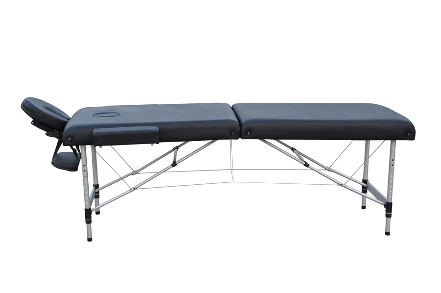 Massagebänk 195 x 70 cm, svart – aluminiumram, 250 kg, 7 cm stoppning