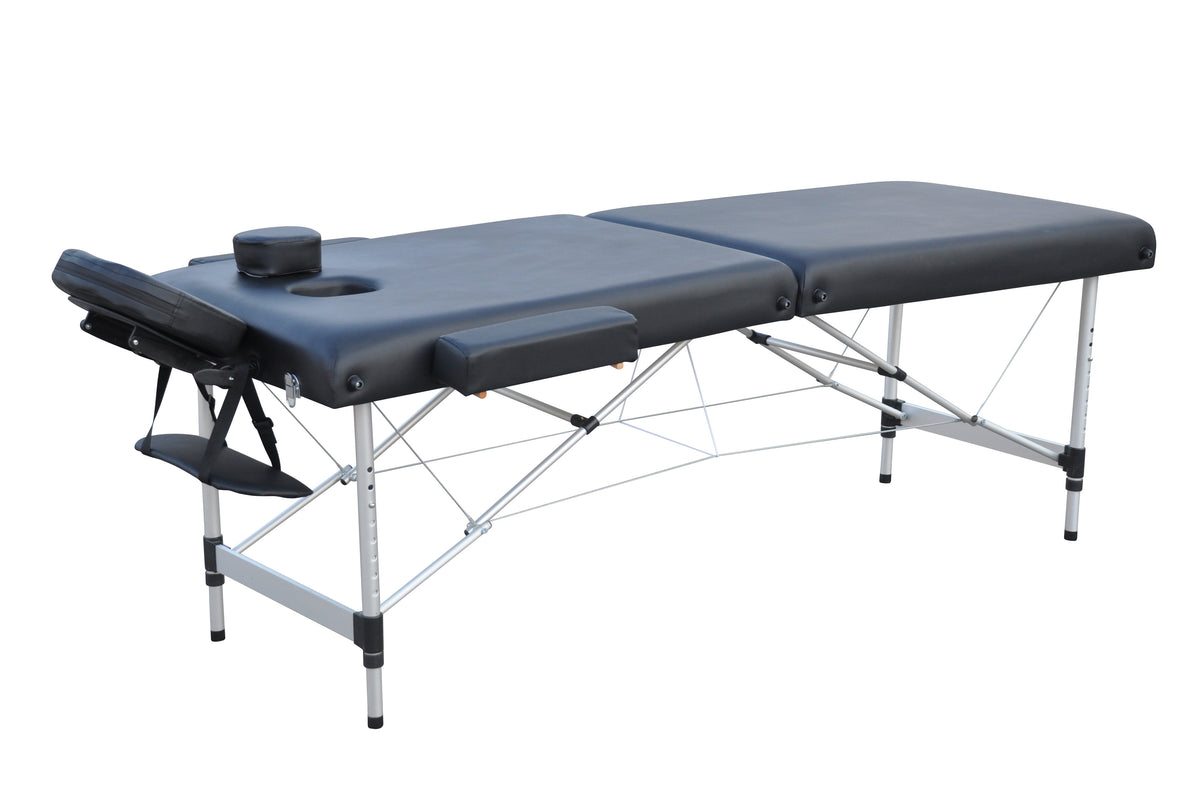Hierontapöytä 195 x 70 cm, musta – alumiinirunko, 250 kg, 7 cm pehmuste