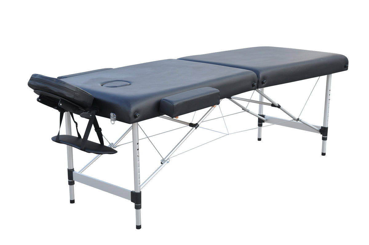 Hierontapöytä 195 x 70 cm, musta – alumiinirunko, 250 kg, 7 cm pehmuste