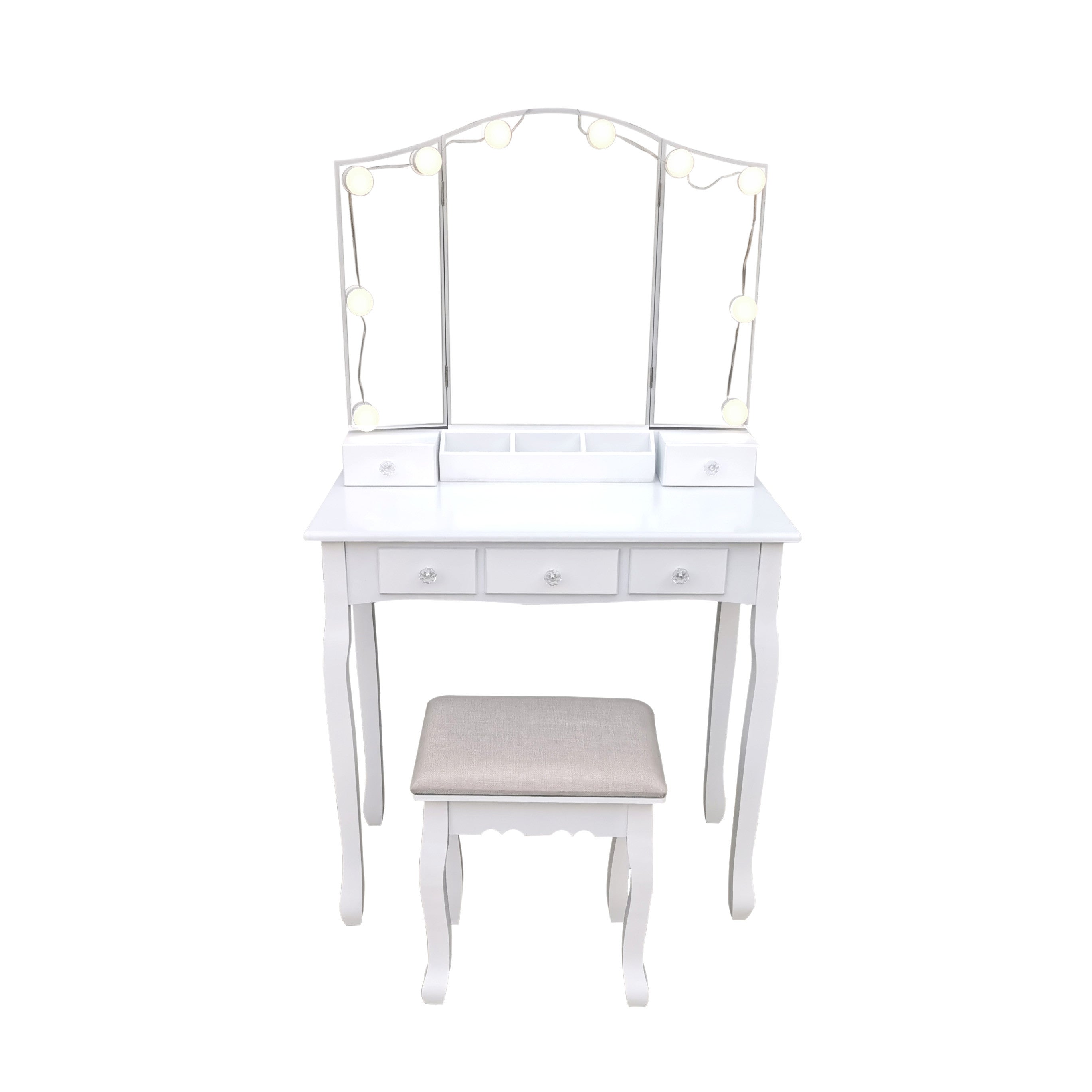 Pohjola Indoor Meikkipöytä Valoilla & jakkaralla AADA, 80 x 40 x 140 cm, Valkoinen