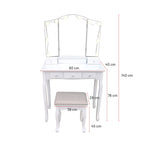 Pohjola Indoor Meikkipöytä Valoilla & jakkaralla AADA, 80 x 40 x 140 cm, Valkoinen