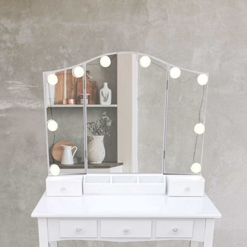 Pohjola Indoor Meikkipöytä Valoilla & jakkaralla AADA, 80 x 40 x 140 cm, Valkoinen