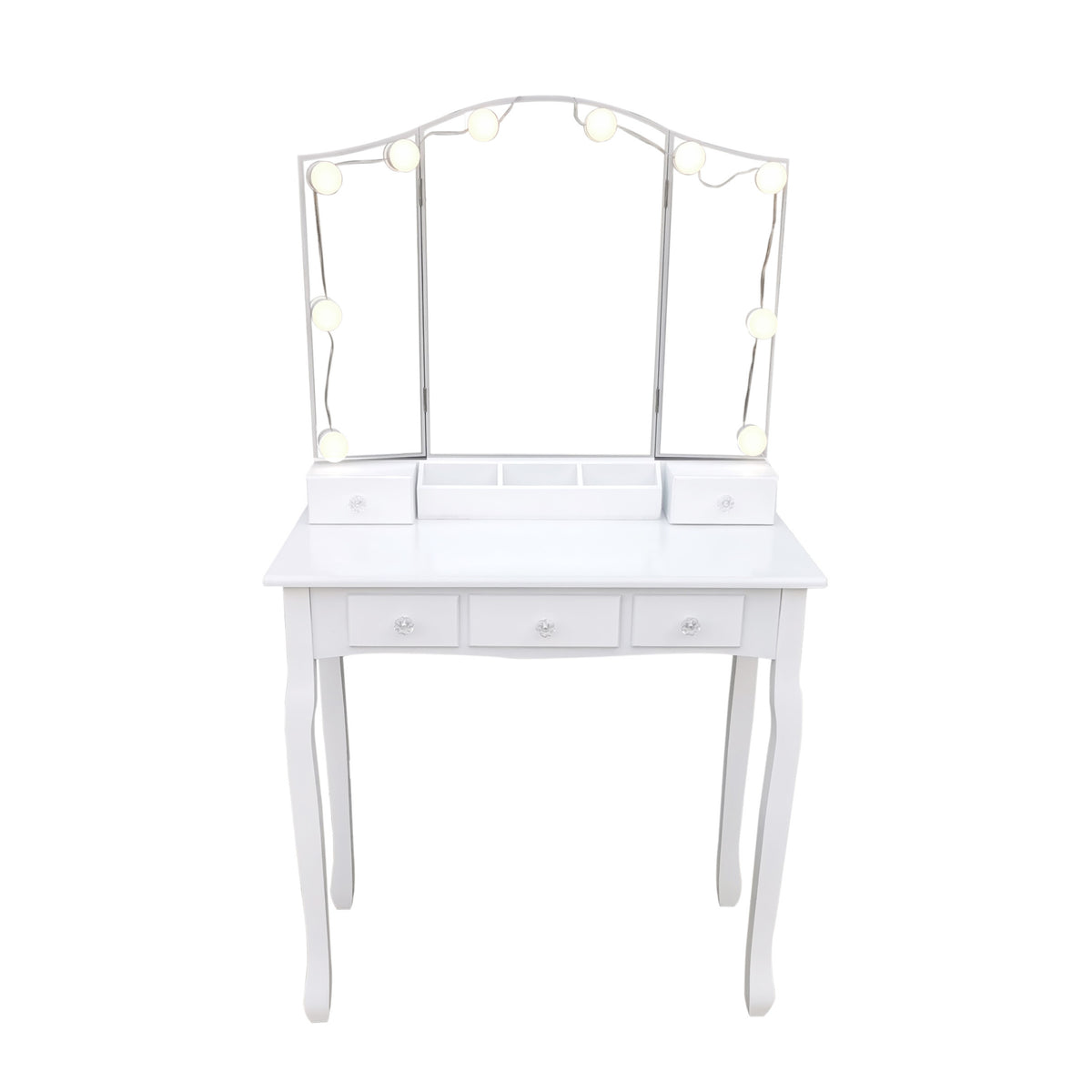 Hollywood-sminkbord 80 x 40 cm – LED-belysning, 6 lådor, USB-anslutning
