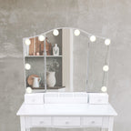 Pohjola Indoor Hollywood Meikkipöytä Valoilla AADA, 80 x 40 x 140 cm, Valkoinen