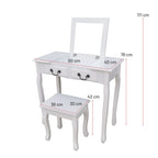 Pohjola Indoor Meikkipöytä Peilillä AVIVA, 80 x 40 x 111 cm, Valkoinen