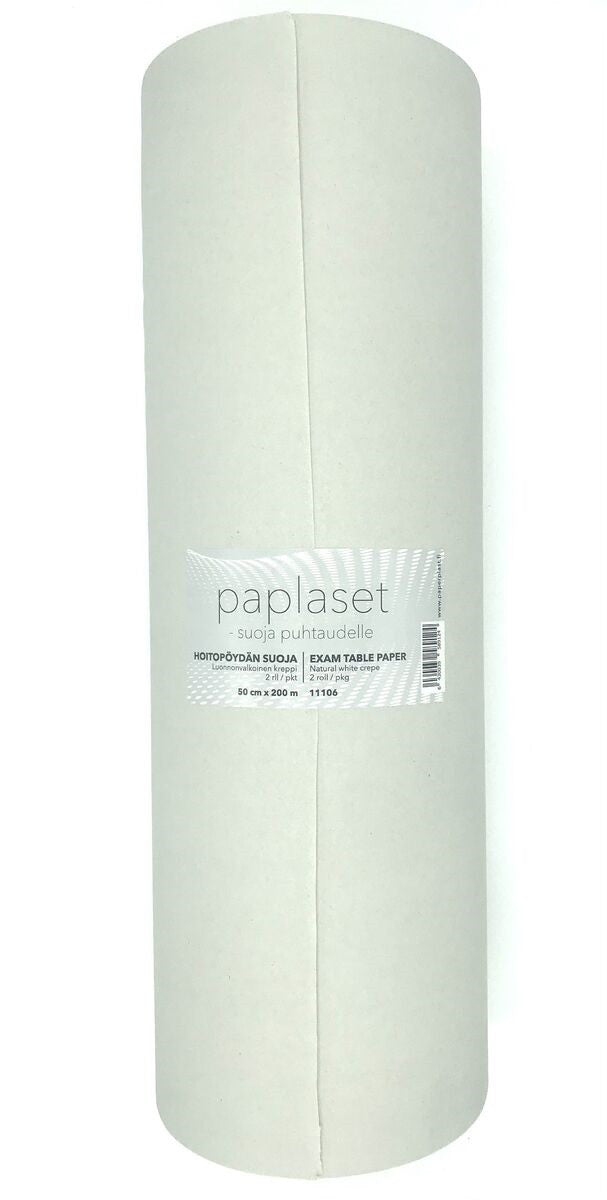 2 st behandlingsbordsöverdrag 50 cm crepe naturvit 200 m/rulle
