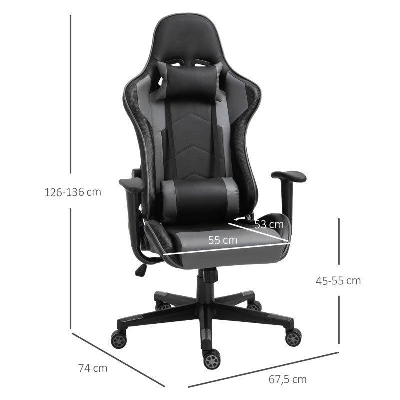 Ergonomisk spelstol, svart, 67,5 x 74 x 126–136 cm