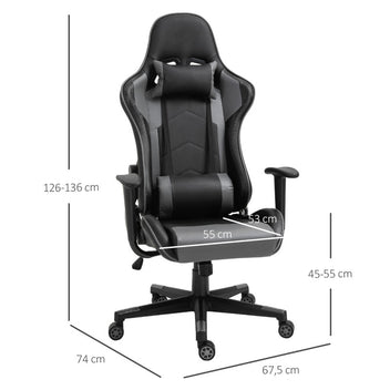 Ergonomisk spelstol, svart, 67,5 x 74 x 126–136 cm