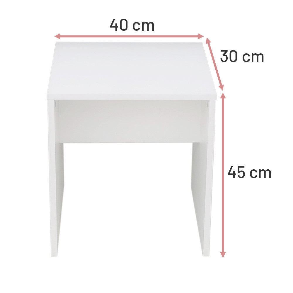 Sminkbordspall 40 x 30 x 45 cm – passar till AINO-sminkbordet, MDF, vit