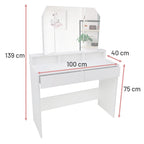 Pohjola Indoor Meikkipöytä Peilillä & jakkaralla AINO, 100 x 40 x 139 cm, Valkoinen