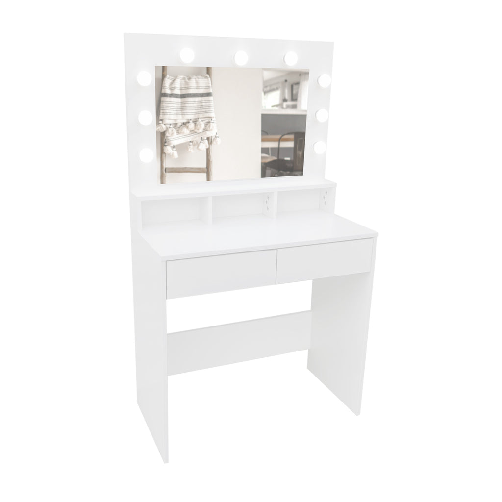 Pohjola Indoor Hollywood Meikkipöytä Peilillä LILJA, 80 x 40 x 139 cm, Valkoinen