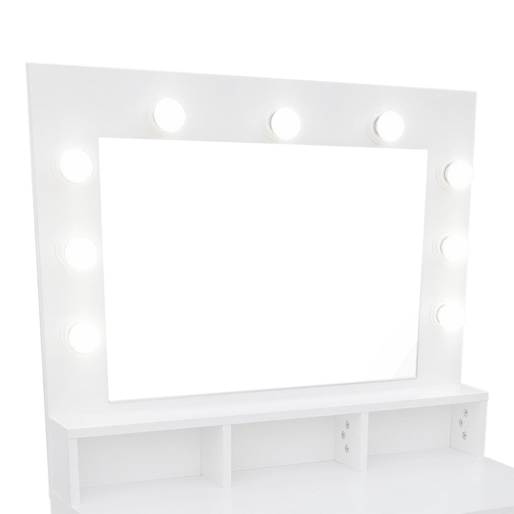 Pohjola Indoor Hollywood Meikkipöytä Peilillä & jakkaralla LILJA, 80 x 40 x 139 cm, Valkoinen