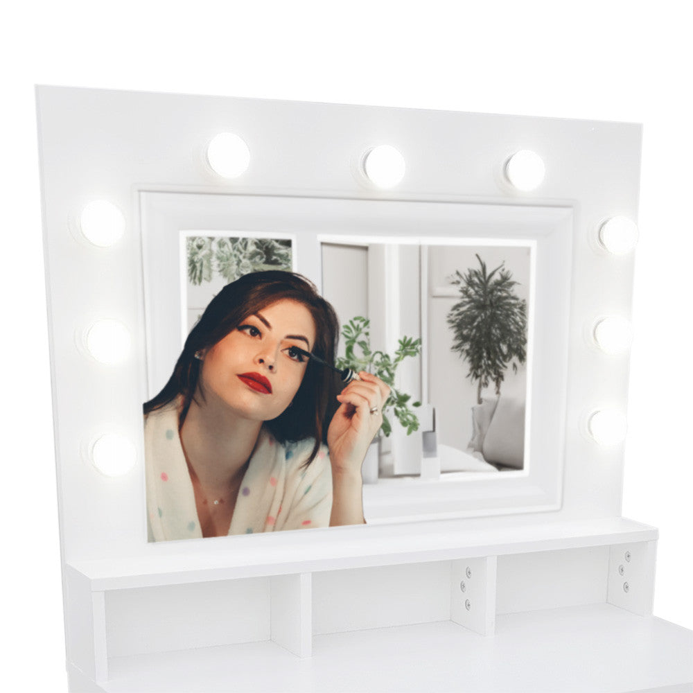 Pohjola Indoor Hollywood Meikkipöytä Peilillä & jakkaralla LILJA, 80 x 40 x 139 cm, Valkoinen