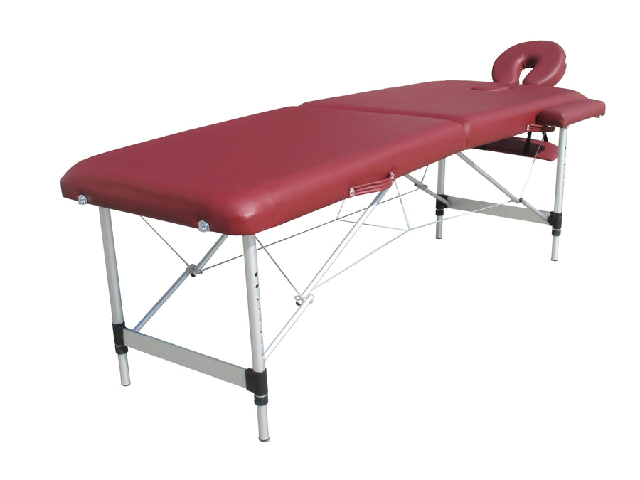 Massagebänk 195 x 70 cm – 2 zoner, 225 kg, aluminiumram, vinröd