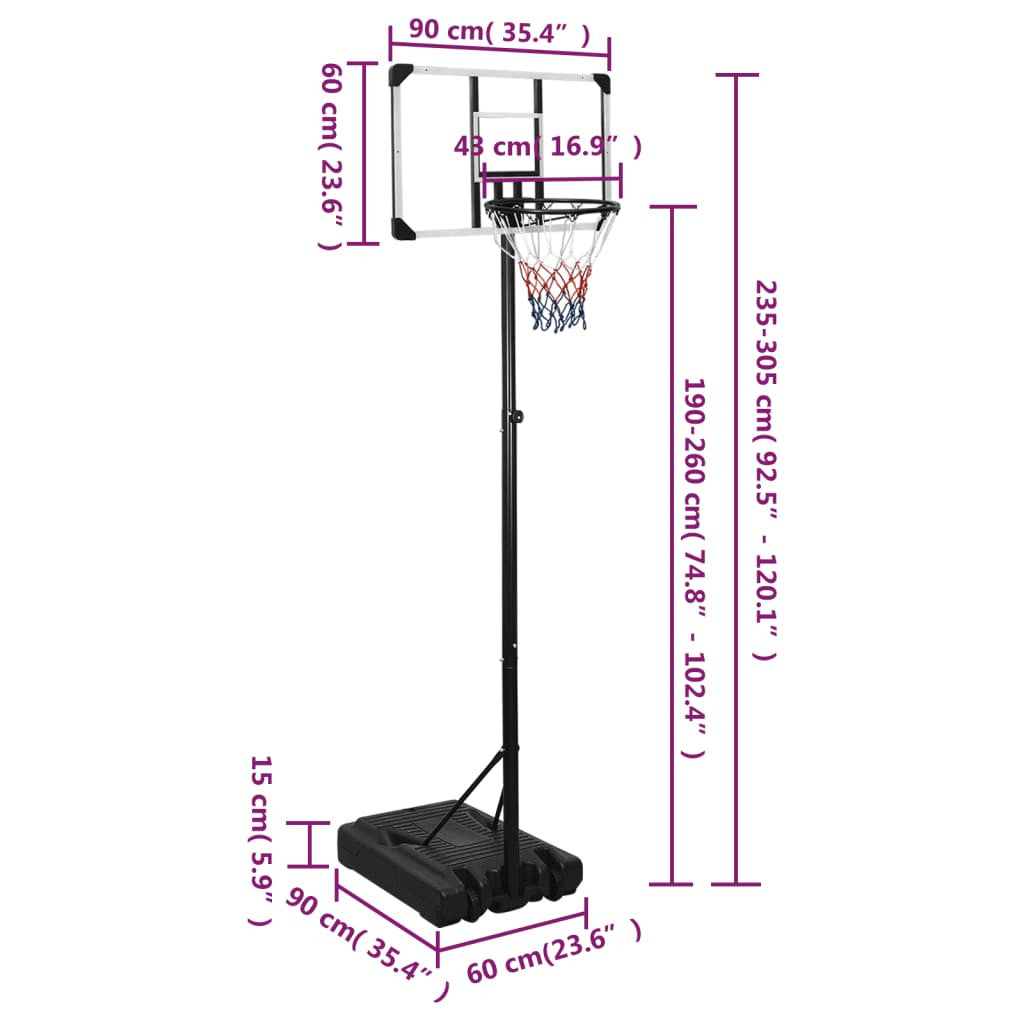 Säädettävä Koripalloteline, 235-305cm, Läpinäkyvä Polykarbonaatti