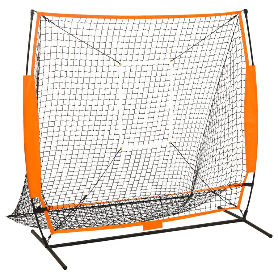 Bärbart basebollnät med bärväska, 174x76x158,5 cm, stål/polyester, orange/svart