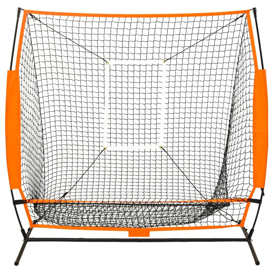 Bärbart basebollnät med bärväska, 174x76x158,5 cm, stål/polyester, orange/svart