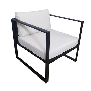 Trädgårdsstol med armstöd 70 x 75 cm – 10 cm stoppning, stålram, svart/ljusbeige