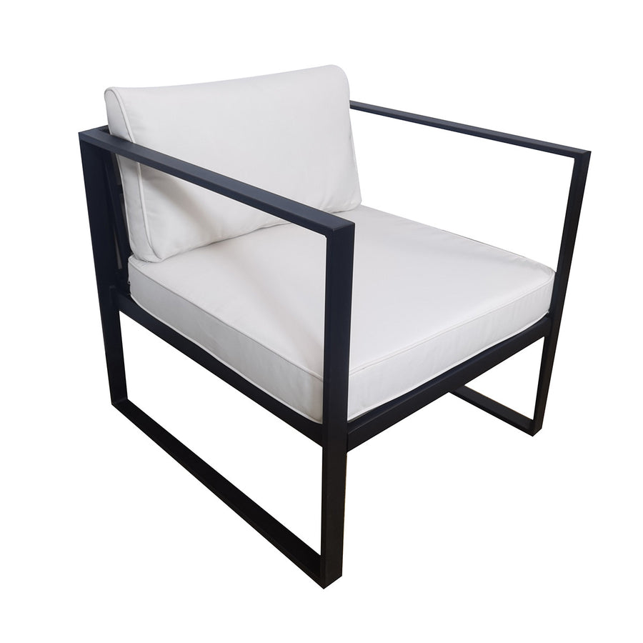 Trädgårdsstol med armstöd 70 x 75 cm – 10 cm stoppning, stålram, svart/ljusbeige