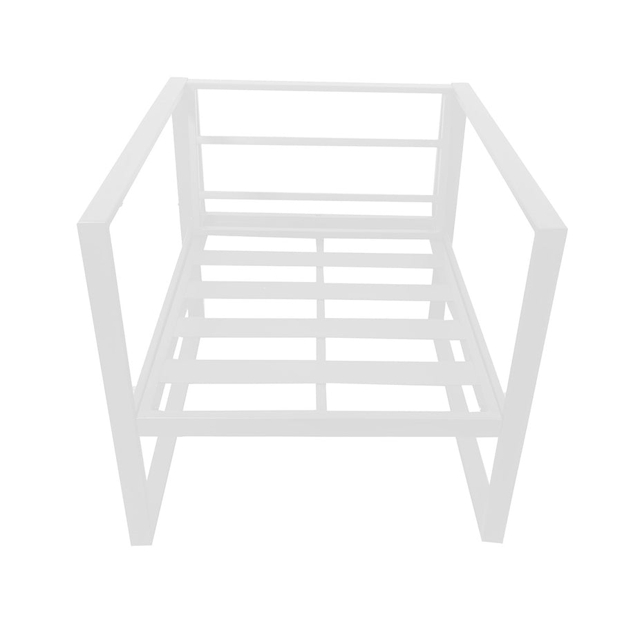 Puutarhatuoli käsinojilla 70 x 75 cm – 10 cm pehmuste, teräsrunko, valkoinen/vaalea beige