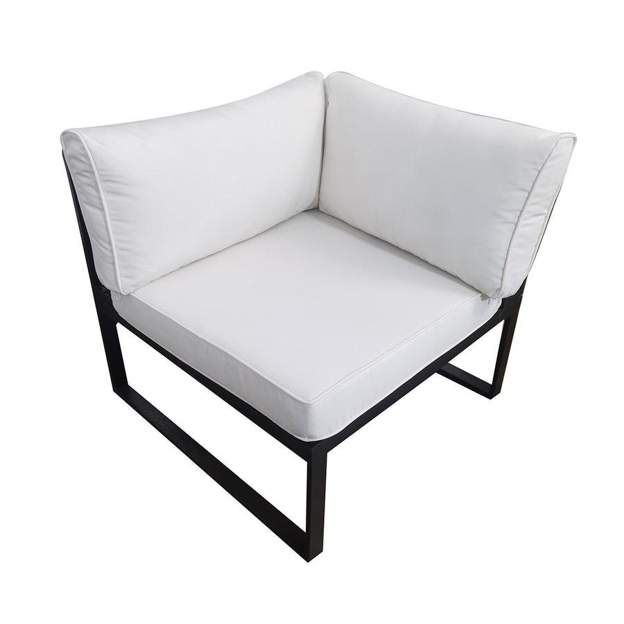 Ulkosohvan kulmaistuin 75 x 75 cm – 10 cm pehmuste, teräsrunko, musta/vaalea beige